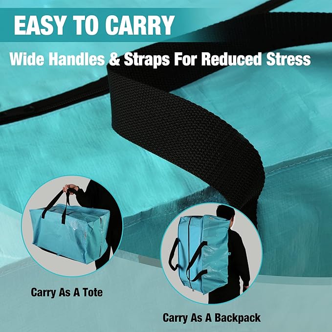 WORKPRO 6 Pack Extra Large Moving Bags with Zippers & Carrying Handles Backpack Straps, Heavy-Duty Storage Tote for Space Saving Moving Storage (Blue)
