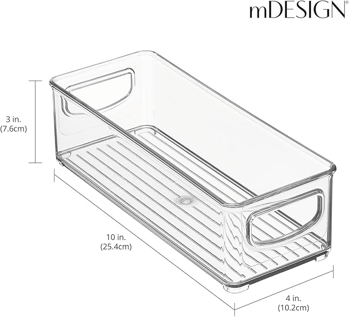 mDesign Small Plastic Bathroom Storage Container Bins with Handles for Organization in Closet, Cabinet, Vanity or Cupboard Shelf, Accessory Organizer for Hair Tools - Ligne Collection - 4 Pack - Clear