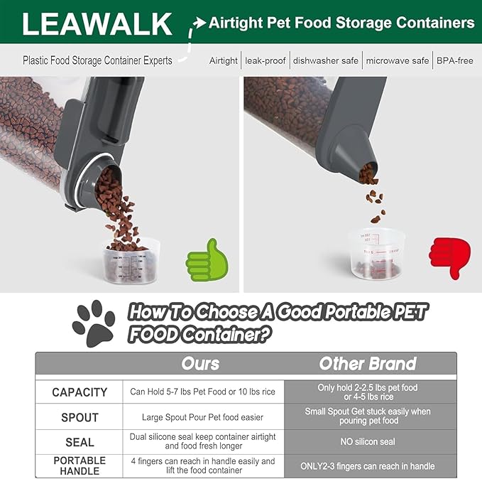 5-7Lbs Cat Dog Storage Container, Portable Pet Food Containers with Upgraded Large Spout and Cup, Small Animal Kibble Dispenser for Bird Seed, Oatmeal, Rice, Flour (White & Black)