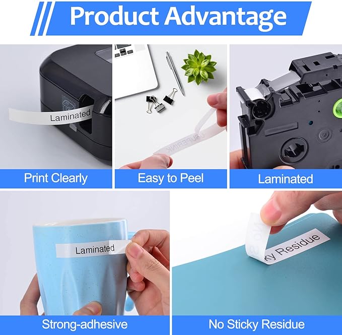 10 Pack Compatible for Brother P-Touch Label Maker Tape TZ-211 TZe-211 TZe211 TZ211 Black on White 6mm TZe TZ Tape 0.23'' 1/4 inch Laminated Label for PT-D210 H110 H100 D400 D600 D200 P700