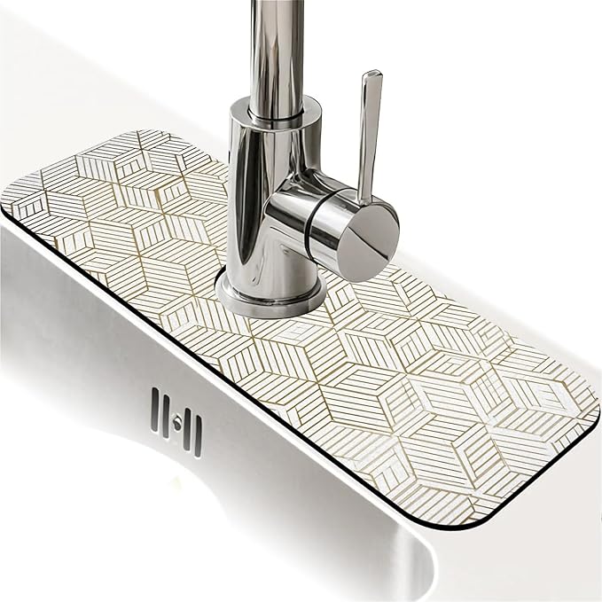Kitchen Sink Splash Guard，Elegant simple geometric Faucet Mat Sink Gadgets-Super Absorbent Fast Drying Mat Drip Catcher for Kitchen, Bathroom,Sink Mat, Dish Drying Mat, Bathroom(15" X 5.5" )