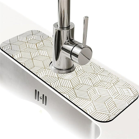 Kitchen Sink Splash Guard，Elegant simple geometric Faucet Mat Sink Gadgets-Super Absorbent Fast Drying Mat Drip Catcher for Kitchen, Bathroom,Sink Mat, Dish Drying Mat, Bathroom(15" X 5.5" )