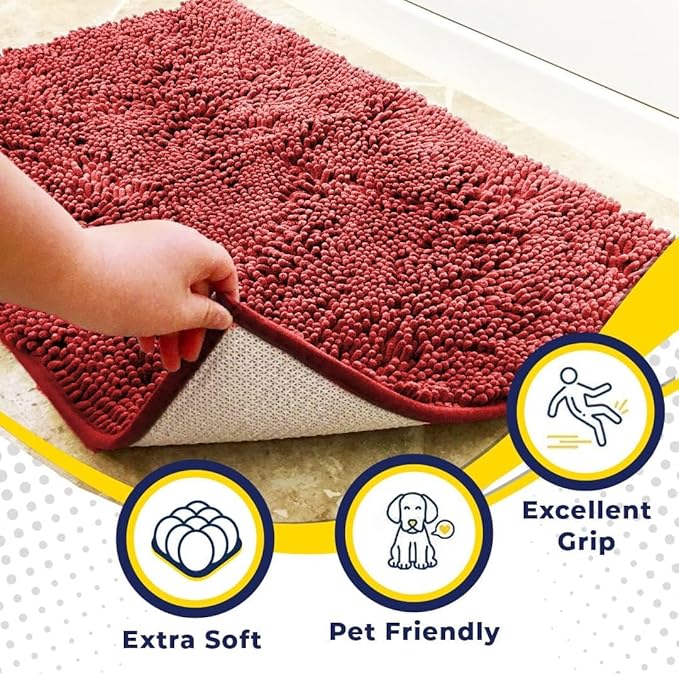 Muddy Mat® | Super Absorbent Door Mat Indoor, Microfiber Quick Dry Chenille Entryway Rug, Non-Slip Front Door Mat, Indoor Mats for Entryway, Machine Washable Pet Rug, Red 24"x36"
