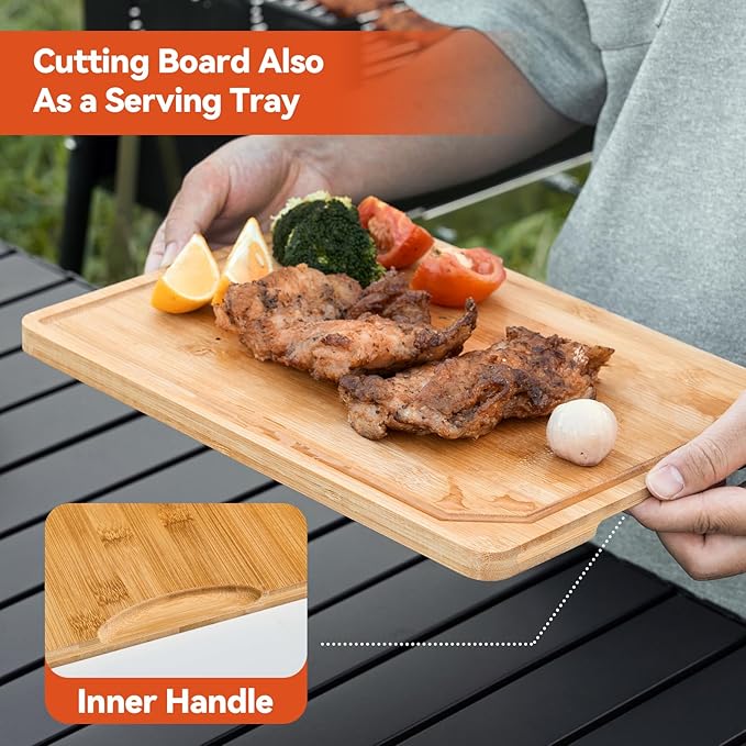 BLAZPATH 5-in-1 Grill Prep Trays and Carry System, Grilling Prep and Serve Trays, Stainless Steel BBQ Meat Marinating Container with Lid and Cutting Board, Large Grilling Meal Carrying Box Accessories