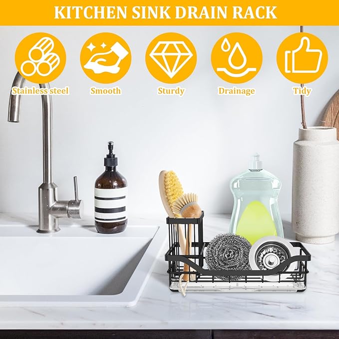 6Pc Bulk Kitchen Sink Caddy,Sponge Holder For Kitchen Sink,Kitchen Caddy Sink Organizer,With Detachable Brush Holder And Drip Tray For Household,Hotel,Apartment,Dormitory,Kitchen(8.3Lx4.2Wx5H Inch)