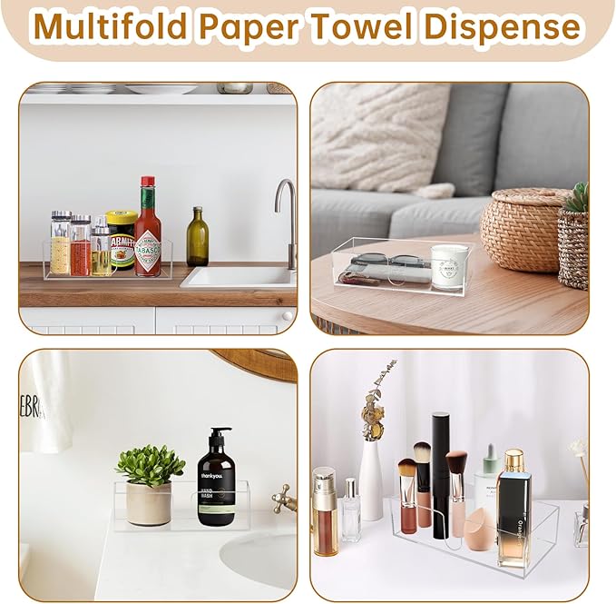 Acrylic Countertop Paper Towel Dispenser, Bathroom Paper Towel Holder, Clear Acrylic Napkin Holder (3mm Acrylics) Multifold C-Fold, Z-Fold, Trifold Paper Hand Towel Dispenser for Bathroom Toilet