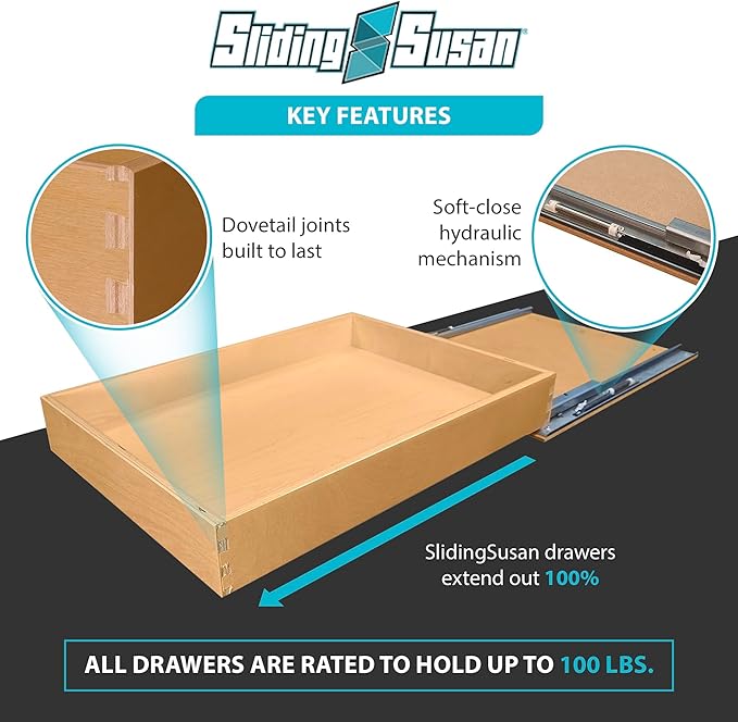 SlidingSusan Pull Out Drawer Organizer for Cabinets, Gliding Soft Close Shelves for Kitchen, Pantry, Bathroom, & Storage Organization, Hard Rock with MDF Core, 14 Inch Wide x 21 Inch Deep