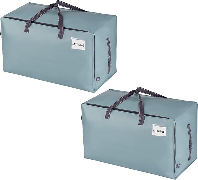 VENO 2 Pack Moving Bags and Large Christmas Decoration Storage Bins with lids. Alternative to Moving Boxes, Packing Supplies for College. Heavy Duty Totes (Light Blue Matte, 2 Pack)