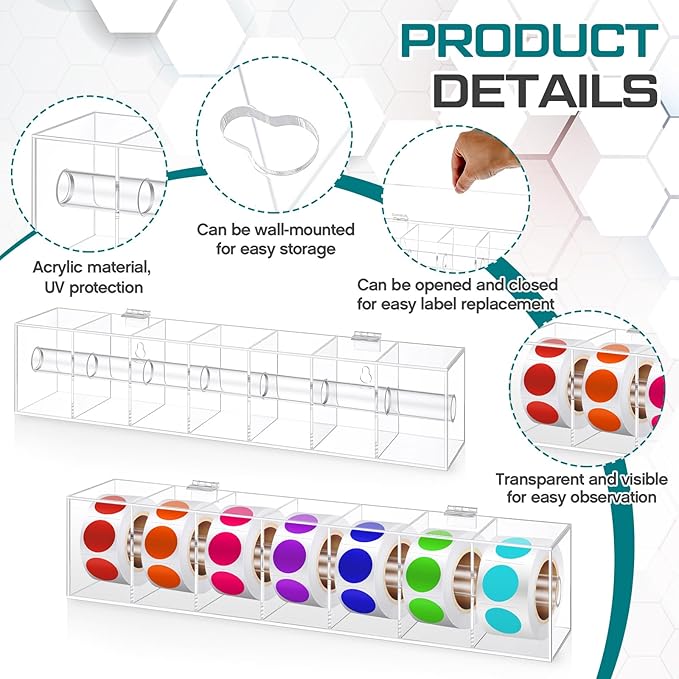 Day of The Week Sticker Dispenser 2.17" Square Acrylic Sticker Roll Holder Covered Label Dispenser Wall Mount 7 Slot Holder for Office Desktop Stickers, Clear, Single Layer(No Label)