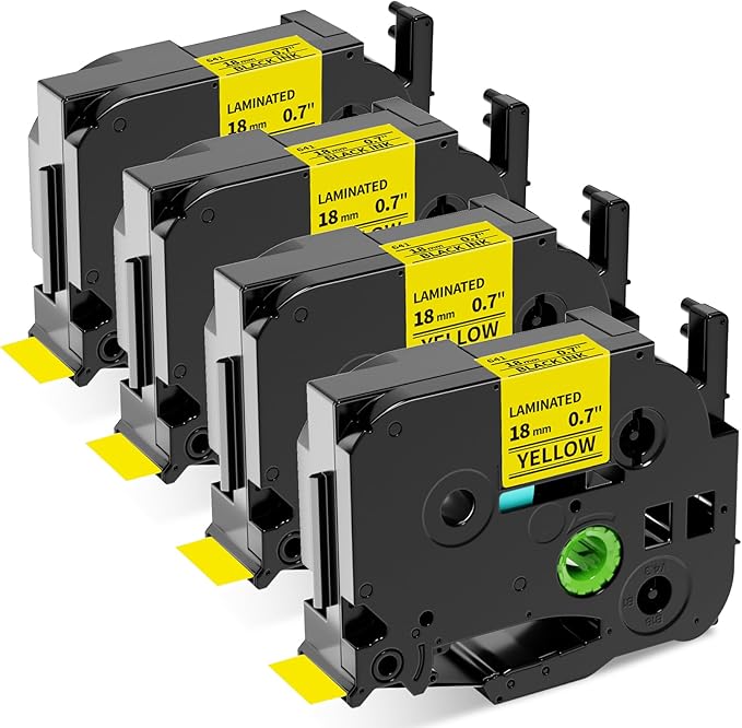 Labelife 18mm Yellow Label Tape TZe-641 Replace for Brother P Touch TZe TZ Tape 18mm 0.7 Laminated Yellow 3/4'' TZe641 TZ641 for Ptouch PTD600 PTD400AD PT1880 Label Maker, 4-Pack