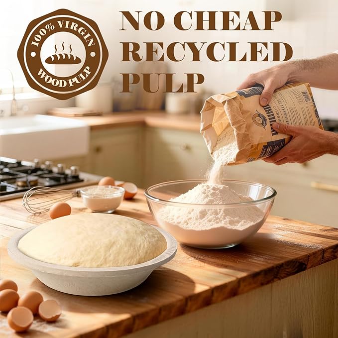 Non-Stick Wood Pulp Banneton Bread Proofing Basket Set With Aliquot Jar, 9" Round & 10'' Oval Sourdough Banneton Basket Kit, Bread Making Tool Sourdough Starter Kit with Proofing Bowl