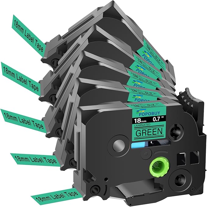 TZ TZe 18mm 0.7 Laminated Green Tape Compatible for Brother P Touch TZ741 TZ-741 TZe-741 TZe741 Label Tape for PTD410 PTD400 PTD610BT PTD600 Label Maker, 5 Pack Black on Green