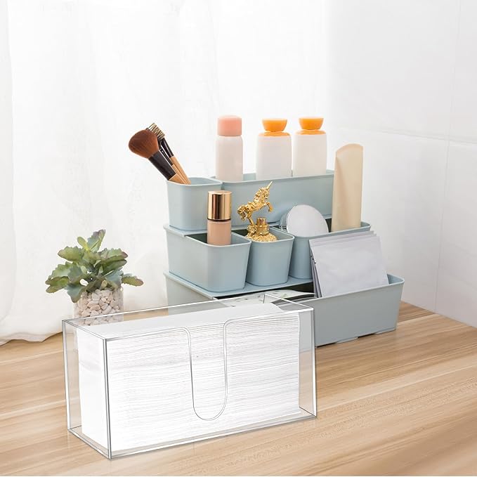 Wanmu Acrylic Countertop Paper Towel Dispenser, Clear Paper Towel Tray for Bathroom, Kitchen, Countertop, Guest Napkin Holder for Z-fold, C-fold, MultiFold Trifold Paper Towels