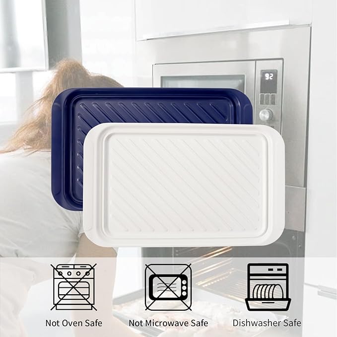 TP Grilling Prep and Serve Trays, 17 x 10.5 inch BBQ Trays for Cooked and Raw Foods, Set of 2 Melamine Serving Platters for Meats, Grill Accessories, Blue and White