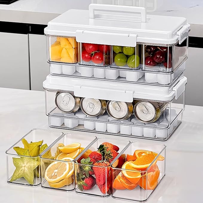 MineSign 2Pack Ice Chilled Condiment Caddy with 4 Removable Containers Taco Ingredient Server with Lid Cooled Garnish Caddy Tray for Taco Mimosa Bar Sauce Fruits&Veggies White
