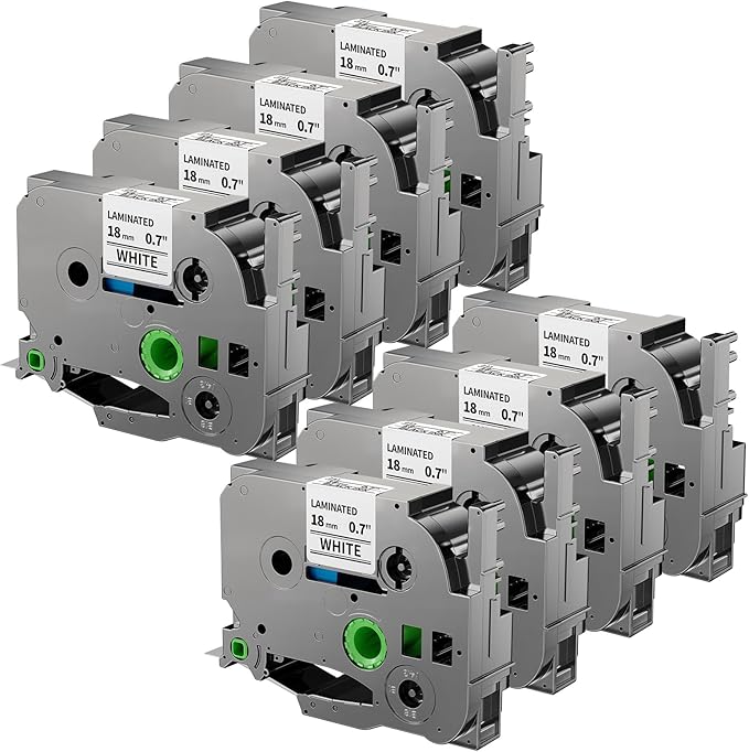 18mm Label Tape Compatible with TZe-241 Brother Label Maker Tape 18mm 0.7 Inch Tz Laminated White TZe241 PTouch Black on White for PTD410 PT-D400 PT-D610BT PTD600 Refill, 3/4 Inch, 8 Pack