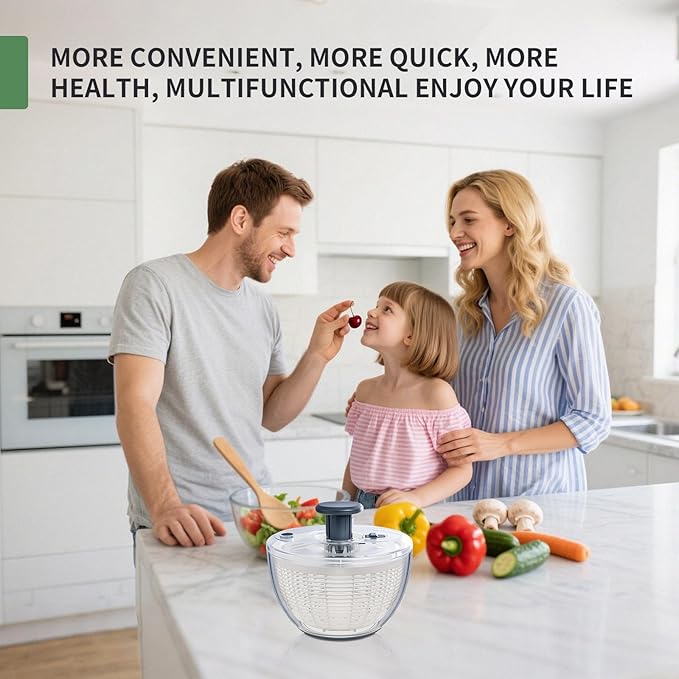 Salad Spinner Large, Fruit Washing Bowl with Strainer, Quick and Easy Use Lettuce Spinner, Fruits and Vegetables Washer, Lettuce Salad Dryer, Kitchen Essentials (6L/6.34Qt)