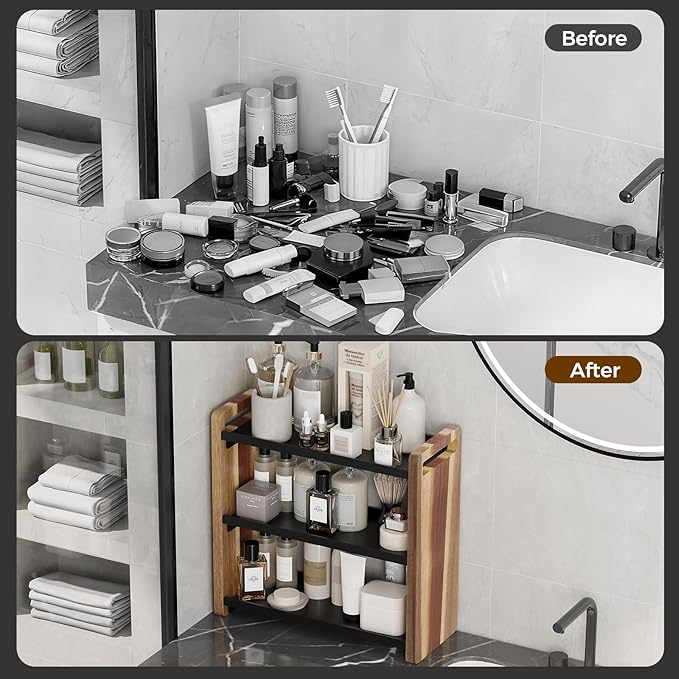 UJQSUN Bathroom Counter Organizer,Bathroom Counter Shelf,Bathroom Organizers,Under Sink Organizer,Cologne Organizer For Men,Cologne Cabinet,Spice Rack Organizer for Cabinet,Gifts(Brown 3 Tier)