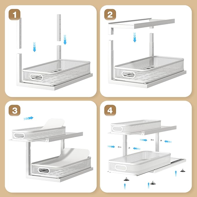 2-Pack 18.5 IN Depth Under Sink Organizer With Next-Gen Ball-Bearing Slides,Sophisticated Mesh 2-Tier Pull Out Shelf for Kitchen & Bathroom,Fits Small Items-Gun Gray