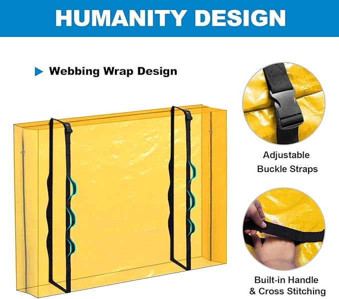 TICONN Mattress Bags for Moving, Heavy Duty King Mattress Cover Storage Bag with Full-Around Handle and Adjustable Buckles (Yellow, King)