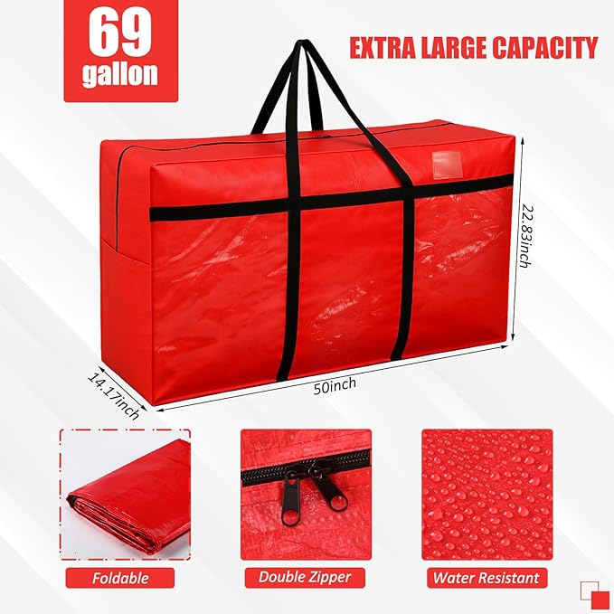 Windyun 4 Pack 69 Gallon Extra Large Moving Bags XXL Heavy Duty Storage Bag with Strong Zipper Handle Jumbo Big Tote Box Foldable for College Dorm Travel Clothes Duffle Blanket Pillow(Red)