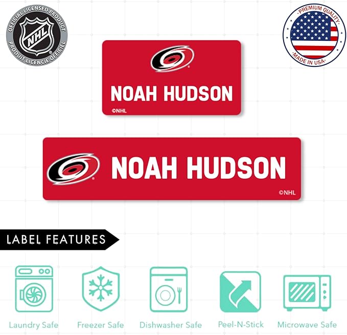 NHL Hockey Labels - Custom Peel and Stick, Waterproof Label - Great for Organization, Sports, School, Day Camp Labels - 155 Pack (Carolina Hurricanes)