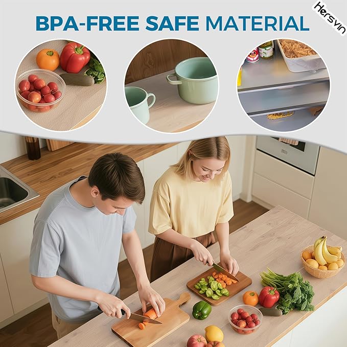 Hersvin Shelf Liners 22 in x 20 ft EVA Drawer Mats, Non-Adhesive Cupboard Protector, Kitchen Cabinet Lining Fridge Liner (Clear Stripe, 56x610cm)