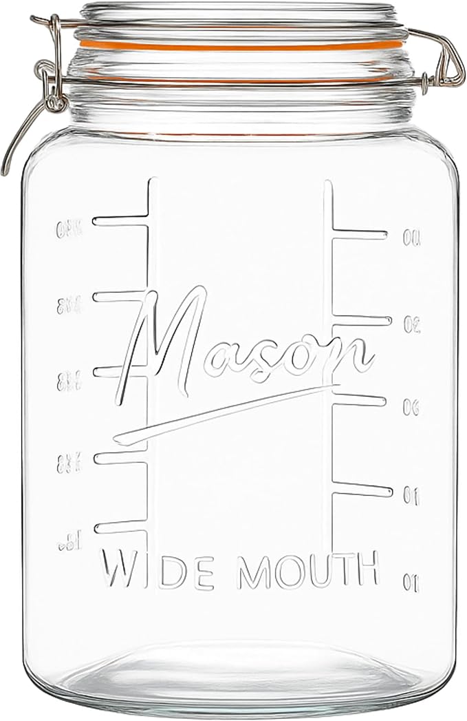 kitchentoolz 1 Gallon Glass Mason Storage Jars with Airtight Lids & Measurment Marks, Super Wide Mouth Canning Jars with Large Capacity for Pickles & Overnight Oats - 1 Pack