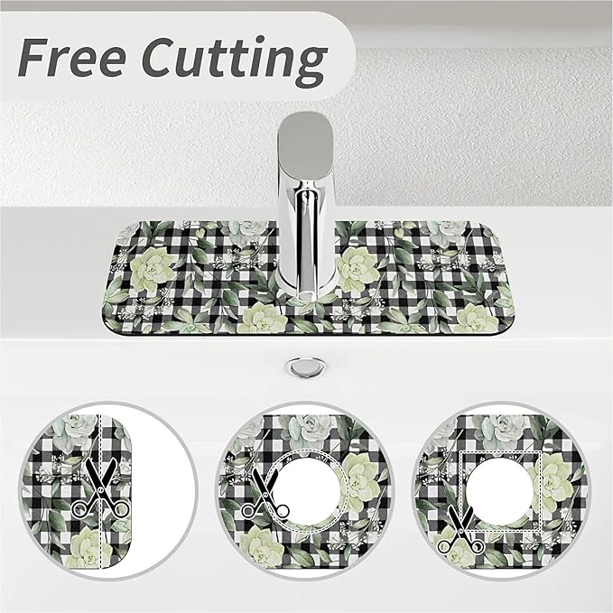 Kitchen Sink Splash Guard，succulents and checkered Faucet Mat Sink Gadgets-Super Absorbent Fast Drying Mat Drip Catcher for Kitchen, Bathroom,Sink Mat, Dish Drying Mat, Bathroom(15" X 5.5" )