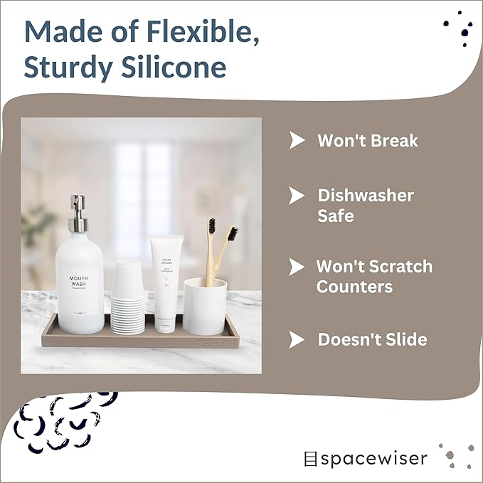 Spacewiser Countertop and Vanity Tray - 11.7" Silicone Bathroom Tray, Flexible Dish Soap Holder for Kitchen, Bathroom Counter Organizer, Shower Toilet Tank Trays Décor Accessories, Sink Makeup Mat Oil