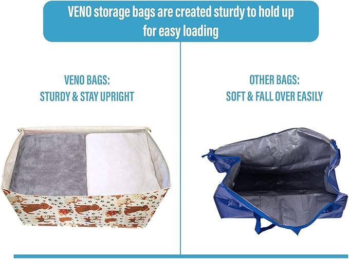 VENO 4 Pack Moving Bags and Large Christmas Decoration Storage Bins with lids. Alternative to Moving Boxes, Packing Supplies for College. Heavy Duty Totes (Holiday Pups, 4 Pack)
