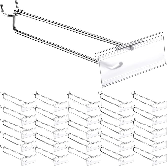 Thyle 100 Pcs Metal Scan Hook with Label Holder for 1/8 to 1/4 Pegboard, Peg Board Hooks with Price Tag, Pegboard Wall Accessories, Metal Hooks for Home Garage Retail Display Supplies (11 Inch)
