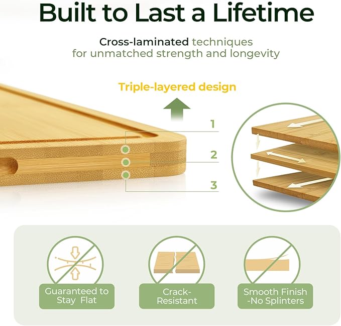 Keechee 4-Pcs Natural Wood Cutting Board Set Kitchen Tools with Juice Groove, Wooden Chopping Board for Meat, Fruit, Vegetables & Cheese (Pre Oiled, Natural)
