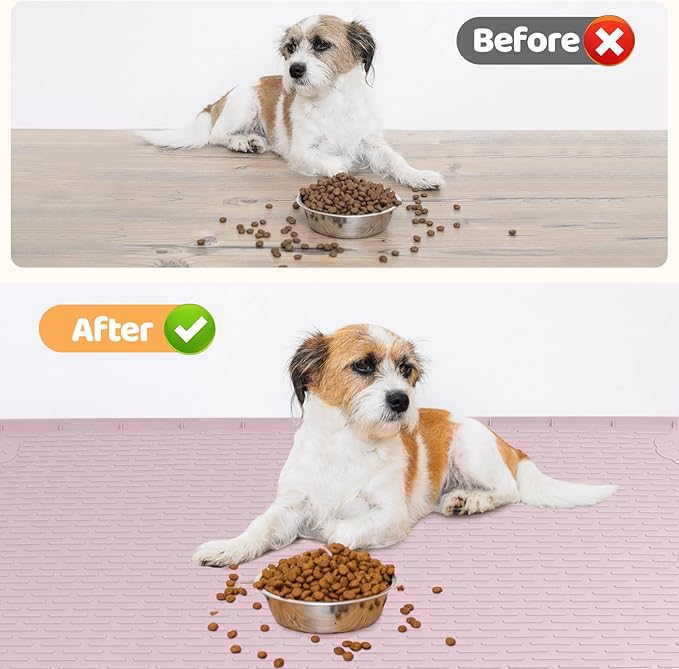 Dog Food Mat, Extra Large 34" x 22" Silicone Pet Feeding Mat with Raised Edge Pet Placemat for Small, Medium, and Large Pets Non-Slip, Easy to Clean (Pink)