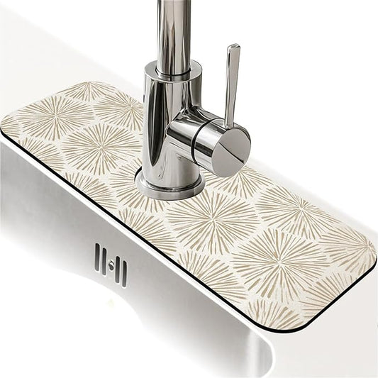 Kitchen Sink Splash Guard，Sunburst shapes Faucet Mat Sink Gadgets-Super Absorbent Fast Drying Mat Drip Catcher for Kitchen, Bathroom,Sink Mat, Dish Drying Mat, Bathroom(15" X 5.5" )