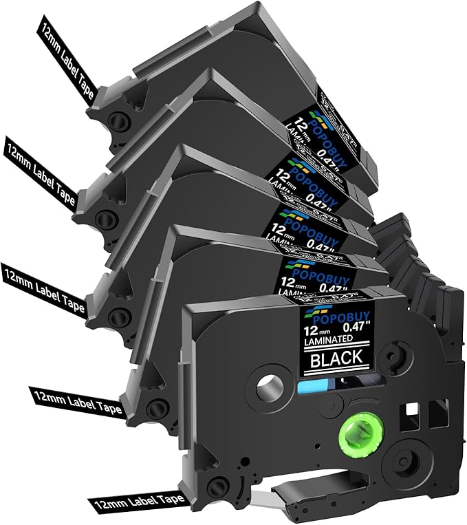 5 Pack 12mm 0.47 Laminated Black Tape Compatible for Brother P-Touch TZ335 TZ-335 TZe-335 TZe335 TZe TZ White on Black Label Tape for PT-D210 D200 D400 D600 H110 Label Maker