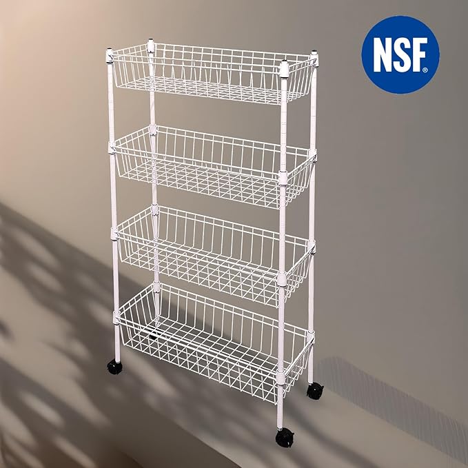 NSF white 4-layer storage rack, refrigerator crevice rack, washing machine crevice rack, laundry room dirty clothes storage, multifunctional household epoxy resin deep mesh basket