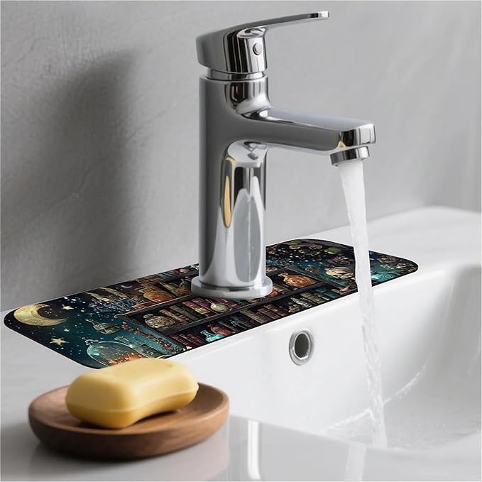 Kitchen Sink Splash Guard，Magical bookshelf Faucet Mat Sink Gadgets-Super Absorbent Fast Drying Mat Drip Catcher for Kitchen, Bathroom,Sink Mat, Dish Drying Mat, Bathroom(15" X 5.5" )