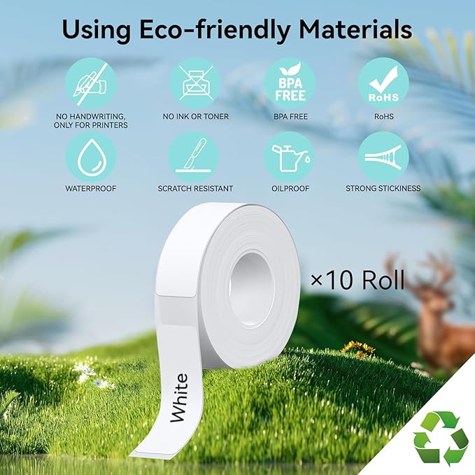 EEBBL D30 P15 HP4 Label Maker Tape 12mm 0.47 Laminated White, Works with Most Non-Encrypted Portable Label Printers，for Home, Office & Small Business 160 Labels/Roll, 10 Rolls White