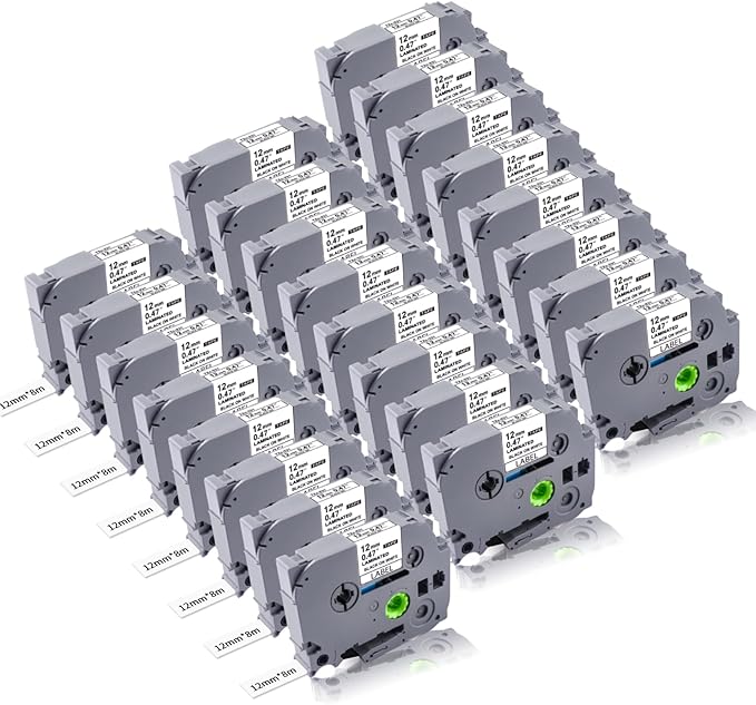 24PK Tze-231 12mm 0.47 Laminated White TZe Replacement for Brother TZ-231 TZe231 P Touch Label Tape, TZ Tape 12mm for P Touch Label Maker PTH110 PTD220 PTD400 PTD410 PTD600 PT1180