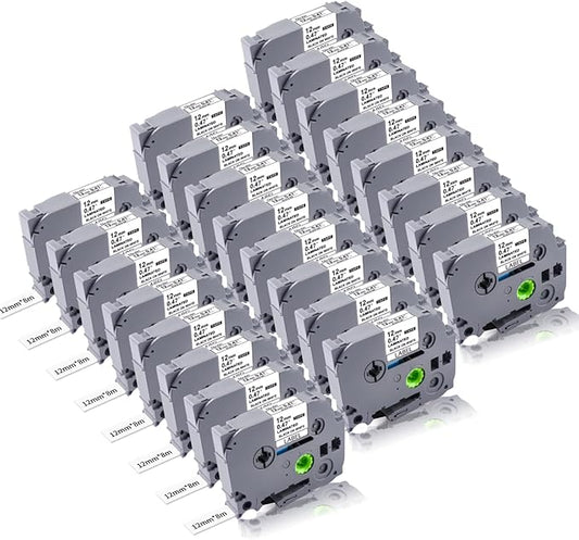 24PK Tze-231 12mm 0.47 Laminated White TZe Replacement for Brother TZ-231 TZe231 P Touch Label Tape, TZ Tape 12mm for P Touch Label Maker PTH110 PTD220 PTD400 PTD410 PTD600 PT1180