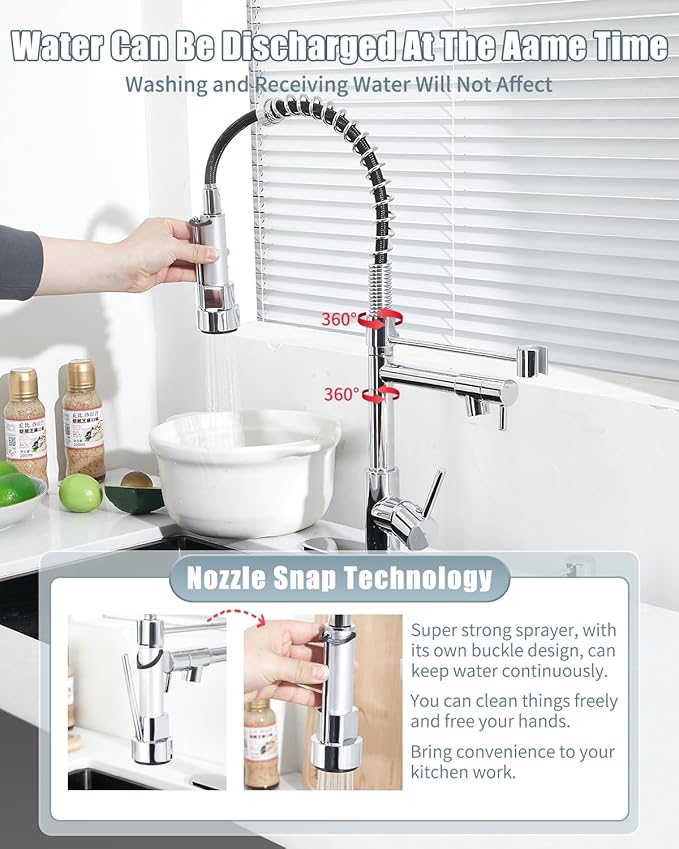 Kitchen Faucet with Soap Dispenser, Kitchen Faucet with Deck Plate and Dual Function Spray Head, Chrome Faucet for Camper Farmhouse RV Kitchen Sink, Single Handle Stainless Steel Sink Faucet