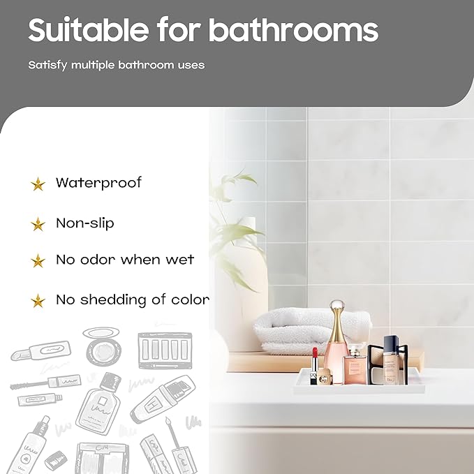 Mriluvy Vanity and Bathroom Tray, 7.7" ABS Countertop Organizer,Waterproof Vanity Tray for Toilet Tank,Perfume,Soap,Keys,Bathroom Accessories,Kitchen and Bath Trays,Non Slip Small Trays,White