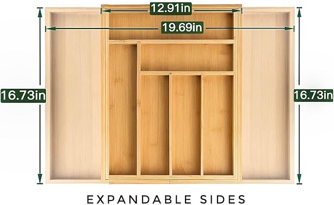 Forestroot Bamboo Drawer Organizer, Expandable 8-Slot Silverware & Utensil Tray for Kitchen Drawers, Fits 13–19.5 Inch Drawers, Deep Compartments, Durable & Eco-Friendly Natural Bamboo