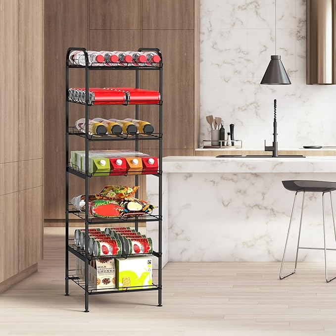 BTY Water Bottle Organizer 7 Tier Freestanding Water Bottle Storage Organizer Metal Bottle Rack Holder Stand Shelf for Kitchen Pantry Food Storage (Black)