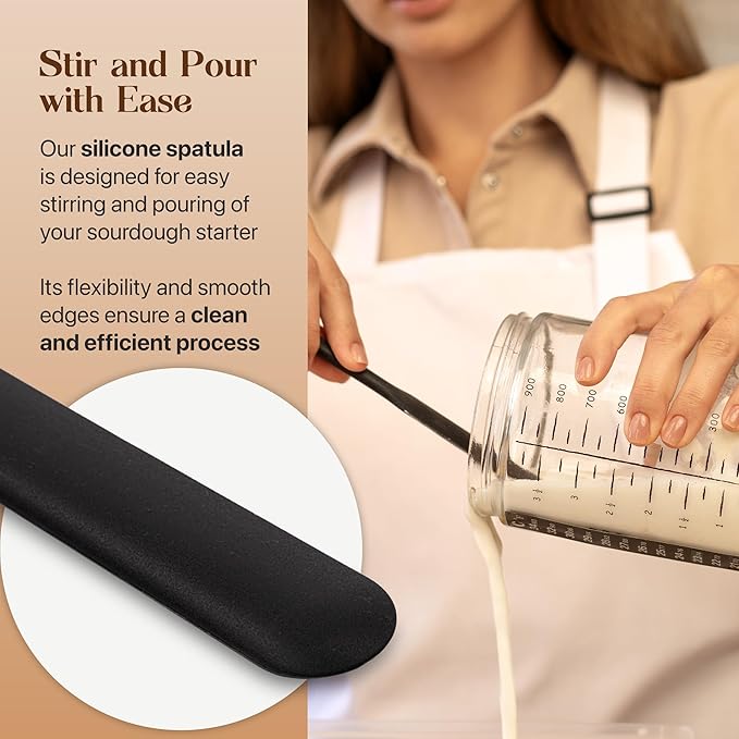 Sourdough Starter Jar Kit, Includes 34 oz Sourdough Starter Jar with Metallic Lid, Silicone Spatula, Feeding Tracker, Extra Thermometer Strips & Breathable Covers – Sourdough Bread Starter Kit