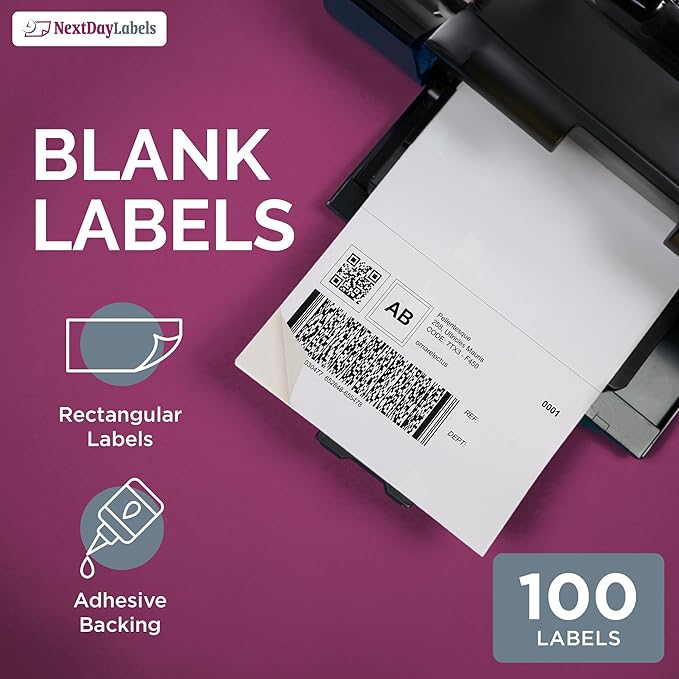 NextDayLabels 8.5x5.5 Half Sheet Stickers White Blank Labels for Laser Inkjet Printer - 2 Per Page Self-Adhesive Shipping Packaging Product Made in USA - 500 Labels