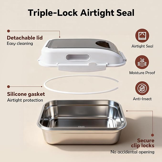 304 Stainless Steel Dog Food Storage Container with Lid for Cat Bird Pet Dry Food Treats, Airtight Mouse Proof Small Storage Bin Fits Up To 7 Lbs, Coming With Scoop