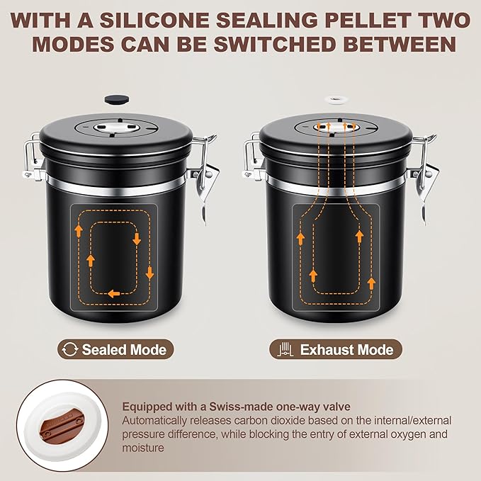 ShanSon Coffee Canister Airtight Coffee Container Stainless Steel Coffee Bean Storage Container with Scoop Coffee Canister for Beans Grounds Sugar Flour Tea Cereal,11OZ, Black