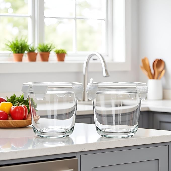 24 Oz Round Glass Food Storage Container, 3 Cup Round Glass Soup Container with Airtight Lids BPA free, Leakproof Borosilicate Storage bowls, Dishwasher Microwave Freezer Safe (4 Pack)